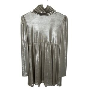 Lipsy Light Gold Shimmery Long-Sleeve Blouse with 3 Button High Neck Size M/L